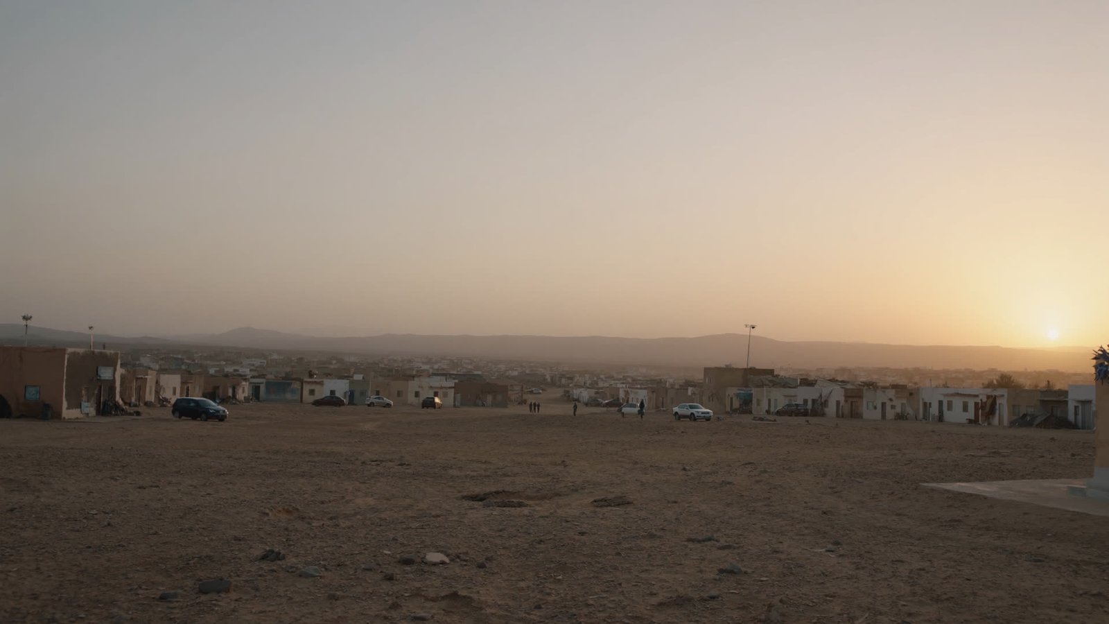 Foum Zguid village at sunrise against an open desert backdrop